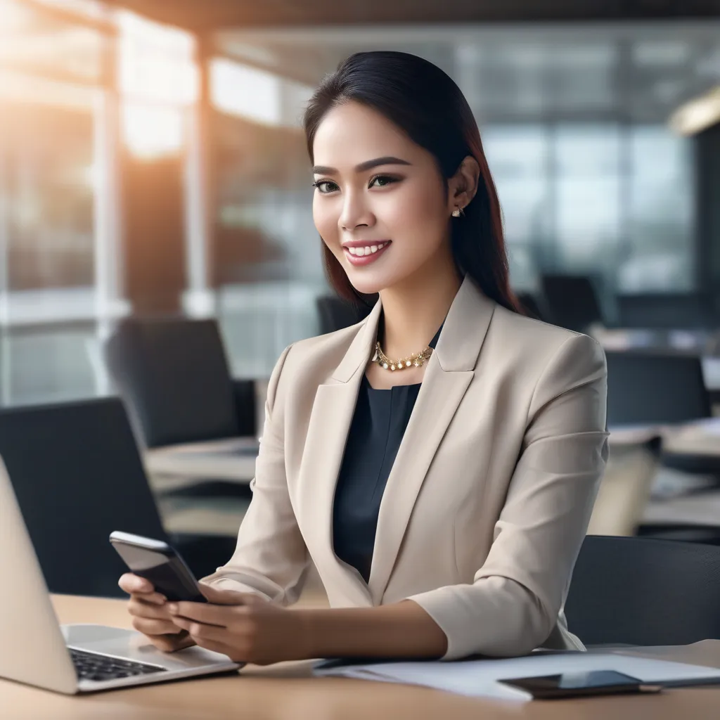 Wanita profesional menggunakan layanan keuangan